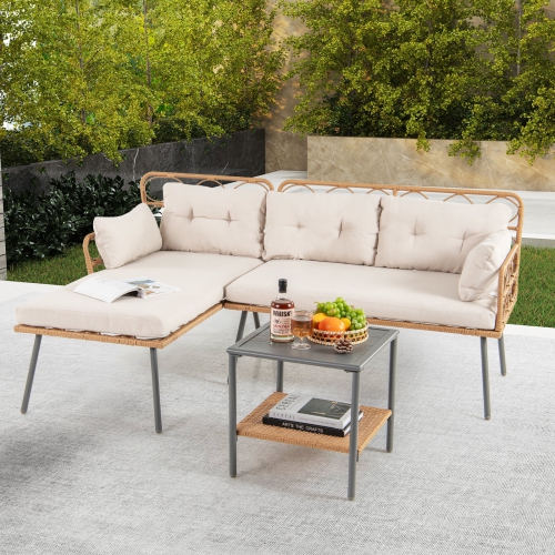 Outdoor 3-Piece Patio Set with Corner Seating and Compact Coffee Table