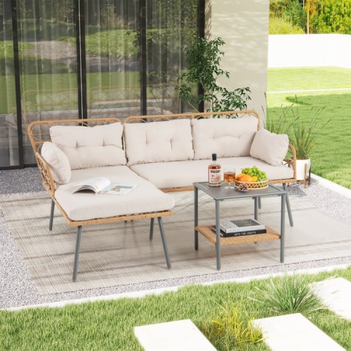 Outdoor 3-Piece Patio Set with Corner Seating and Compact Coffee Table