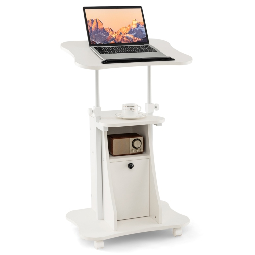 Portable Standing Desk Cart with Tilting Surface and Cabinet, Adjustable Height