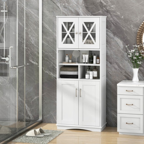 Tall Freestanding Storage Cabinet with Acrylic Doors, Ideal for Bathroom Use