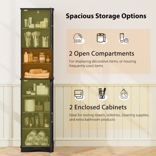 Tall Bathroom Cabinet Freestanding Storage Cabinet with 5 Adjustable Shelves