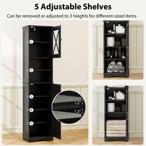 Tall Bathroom Cabinet Freestanding Storage Cabinet with 5 Adjustable Shelves