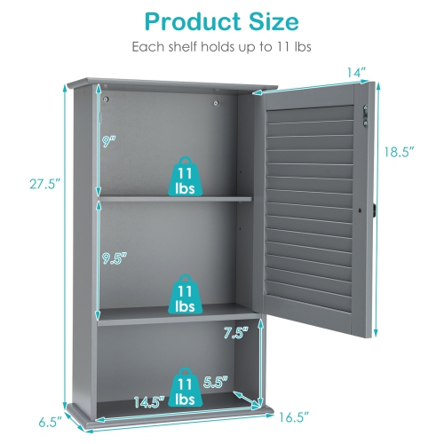 Wall-Mounted Bathroom Storage Cabinet with Single Door and Adjustable Shelf