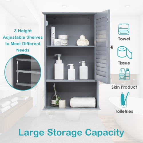 Wall-Mounted Bathroom Storage Cabinet with Single Door and Adjustable Shelf