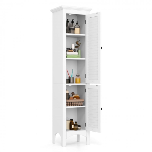 Tall Bathroom Floor Cabinet with Shutter Doors and Adjustable Interior Shelf