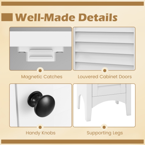 Tall Bathroom Floor Cabinet with Shutter Doors and Adjustable Interior Shelf