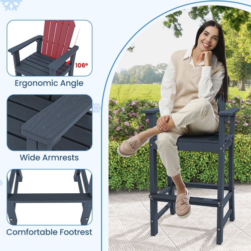 HDPE Counter Height Bar Stools for Outdoor Use, Set of 2 with Arm and Foot Rests