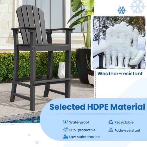 HDPE Counter Height Bar Stools for Outdoor Use, Set of 2 with Arm and Foot Rests