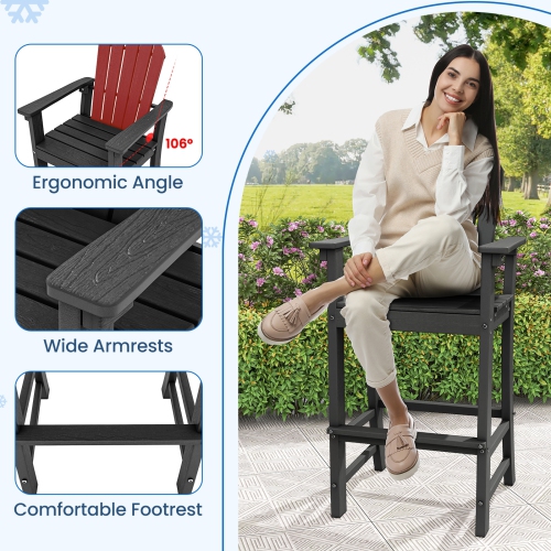 HDPE Counter Height Bar Stools for Outdoor Use, Set of 2 with Arm and Foot Rests