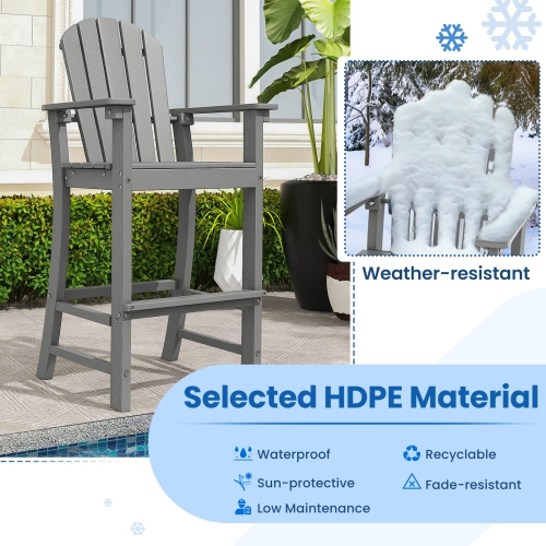 HDPE Counter Height Bar Stools for Outdoor Use, Set of 2 with Arm and Foot Rests