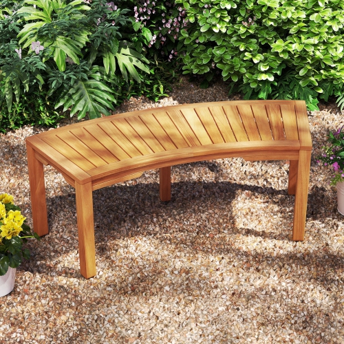 Set of 7 Outdoor Acacia Wood Benches with Curved Design, 2-Person Garden Seating