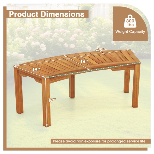 Set of 7 Outdoor Acacia Wood Benches with Curved Design, 2-Person Garden Seating