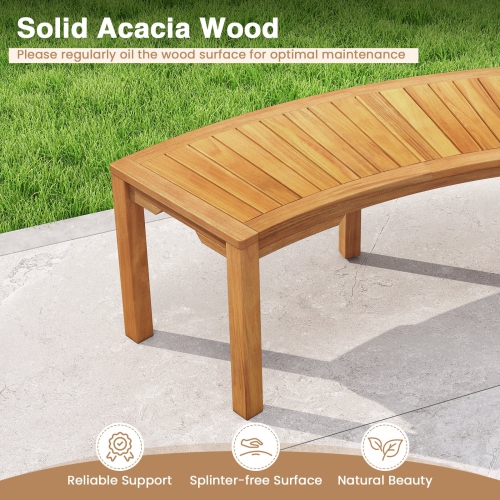 Set of 7 Outdoor Acacia Wood Benches with Curved Design, 2-Person Garden Seating
