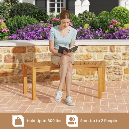 Set of 7 Outdoor Acacia Wood Benches with Curved Design, 2-Person Garden Seating