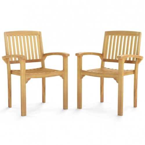 SLICKBLUE  Set Of 2 Outdoor Patio Chairs With Slatted Design And Curved Seats for Comfort