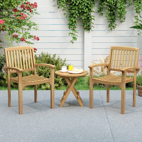Set of 2 Outdoor Patio Chairs with Slatted Design and Curved Seats for Comfort