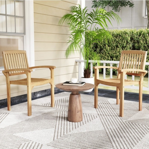 Set of 2 Outdoor Patio Chairs with Slatted Design and Curved Seats for Comfort