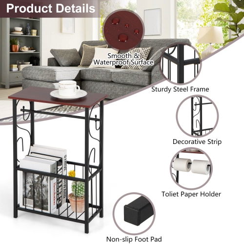 Narrow Side Table for Sofa with Removable Paper Holder for Living Room Use