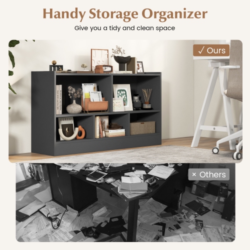 Wooden Kids Toy Organizer with 2 Shelves and 5 Storage Cubes for Books and Toys