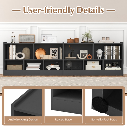 Wooden Kids Toy Organizer with 2 Shelves and 5 Storage Cubes for Books and Toys