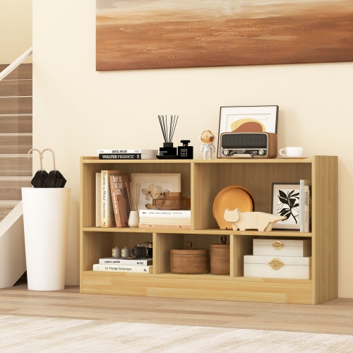 Meuble de rangement pour jouets en bois avec 2 tablettes et 5 cubes de rangement pour livres et jouets