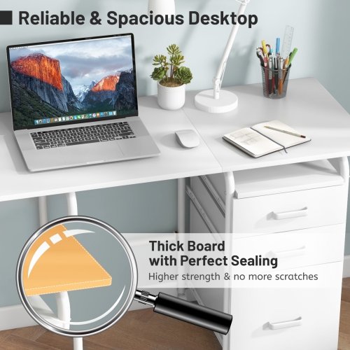 Folding Computer Desk on Wheels with 3 Drawers, Compact Home Office Workstation