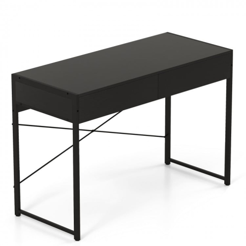 Home Office Desk with 2 Drawers and Metal Frame, Writing Table for Workstation