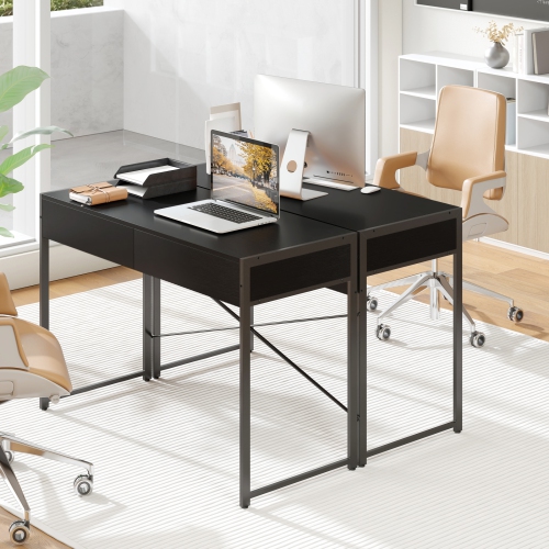 Home Office Desk with 2 Drawers and Metal Frame, Writing Table for Workstation