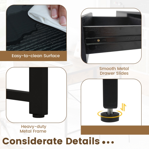 Home Office Desk with 2 Drawers and Metal Frame, Writing Table for Workstation