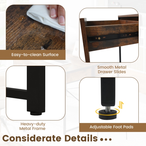 Home Office Desk with 2 Drawers and Metal Frame, Writing Table for Workstation