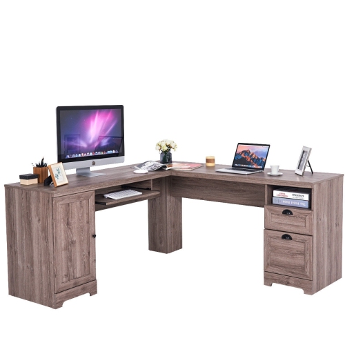 Bureau d'ordinateur en L avec tiroirs de rangement pour le bureau à domicile ou la salle d'étude