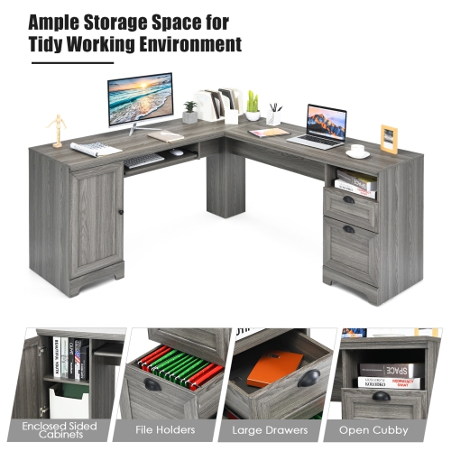 Bureau d'ordinateur en L avec tiroirs de rangement pour le bureau à domicile ou la salle d'étude