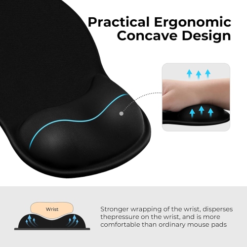 E Ergonomic Mouse Pad with Gel Wrist Rest Support Middle Concave Design Gaming Mousepad for Pain Relief, Non-Slip Base Mat Computer Desk Accessories