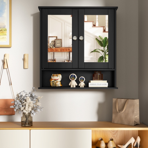 Armoire murale miroir pour salle de bain avec portes doubles et tablette de rangement ouverte