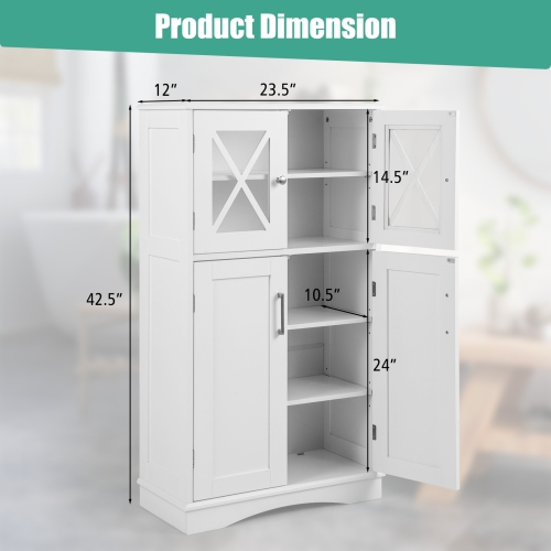 4-Door Bathroom Storage Cabinet with Adjustable Shelves, Freestanding Design
