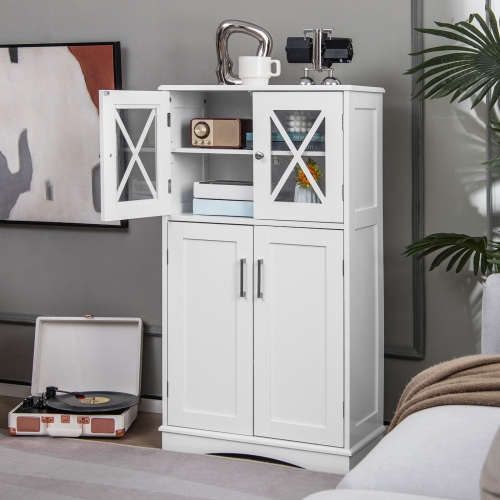 4-Door Bathroom Storage Cabinet with Adjustable Shelves, Freestanding Design