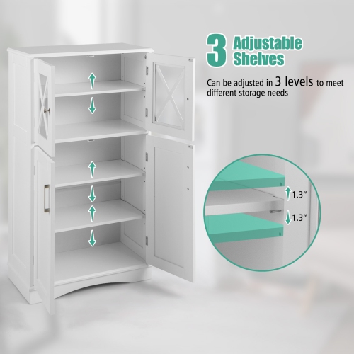 4-Door Bathroom Storage Cabinet with Adjustable Shelves, Freestanding Design