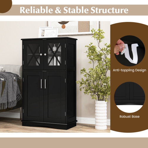4-Door Bathroom Storage Cabinet with Adjustable Shelves, Freestanding Design