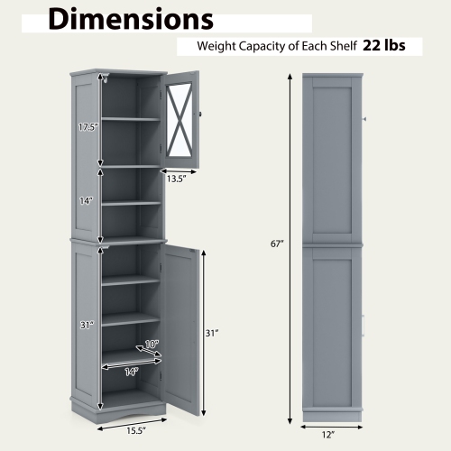 Tall Bathroom Cabinet Freestanding Storage Cabinet with 5 Adjustable Shelves
