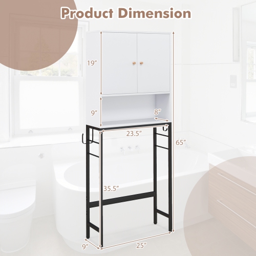 Over-the-Toilet Storage Cabinet with 2 Doors and Adjustable Interior Shelf