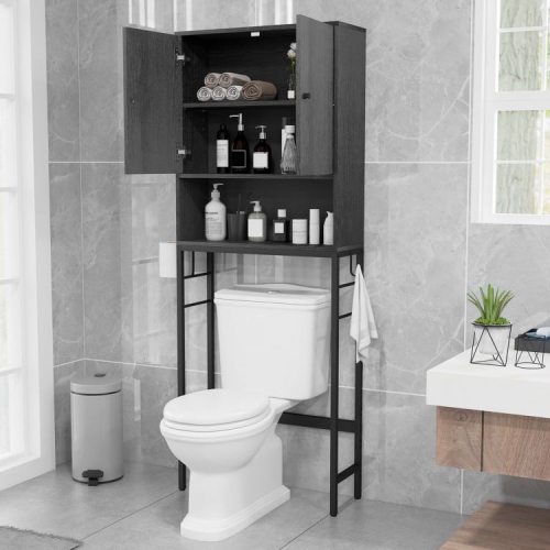Armoire de rangement au-dessus de la toilette avec 2 portes et tablette intérieure réglable