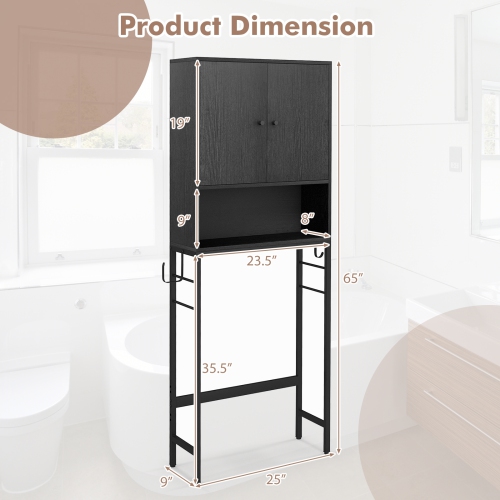 Armoire de rangement au-dessus de la toilette avec 2 portes et tablette intérieure réglable