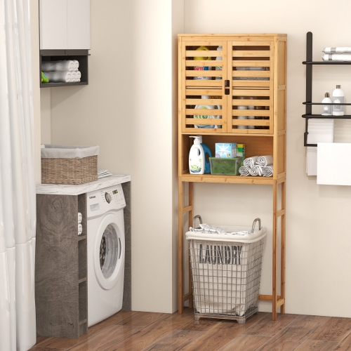 Bathroom Wicker Storage Cabinet with Adjustable Shelf, Fits Over Toilet
