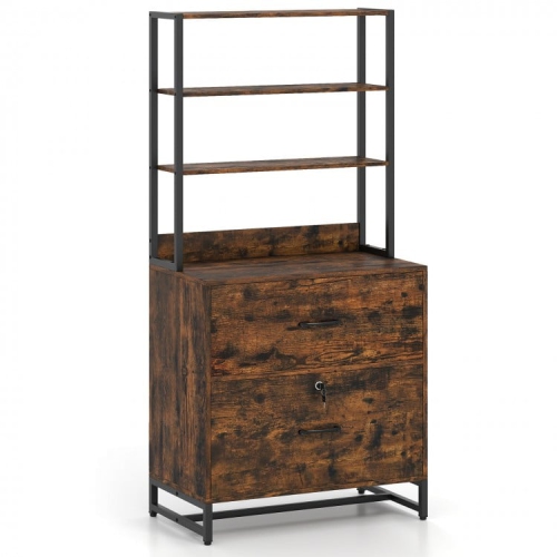 Lateral File Cabinet with Lock and Bookshelf, Fits Letter-Size Documents