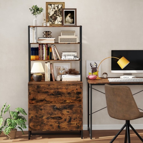 Lateral File Cabinet with Lock and Bookshelf, Fits Letter-Size Documents