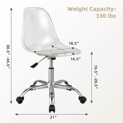 Arm less Acrylic Office Chair with Swivel Function and Height Adjustment