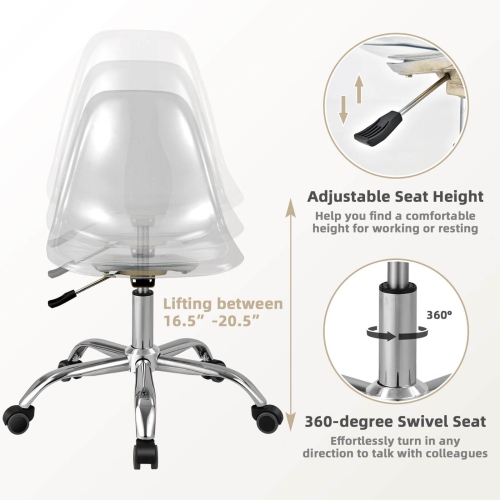 Arm less Acrylic Office Chair with Swivel Function and Height Adjustment