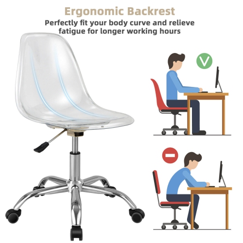 Arm less Acrylic Office Chair with Swivel Function and Height Adjustment