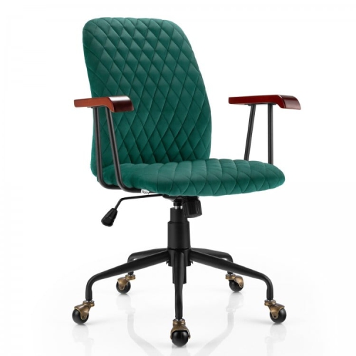 SLICKBLUE  Velvet Office Chair With Wooden Armrests, Stylish Seating for Home Workspace