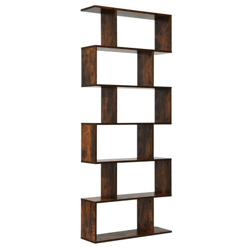 6-Tier S-Shaped Bookshelf, Modern Z-Shelf Bookcase for Storage and Display